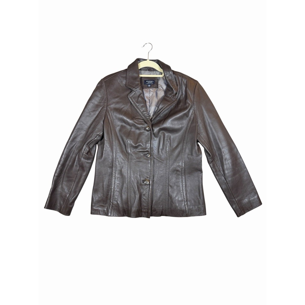 Sonoma Life + Style Womens Lambskin Leather Jacket Black Button Front Large